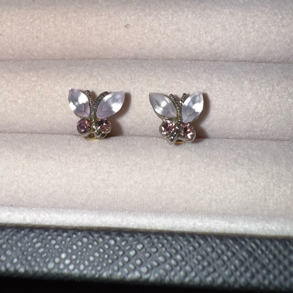 Vintage Silver Butterfly Purple Gemstone Stud Earrings - Picture 5 of 11